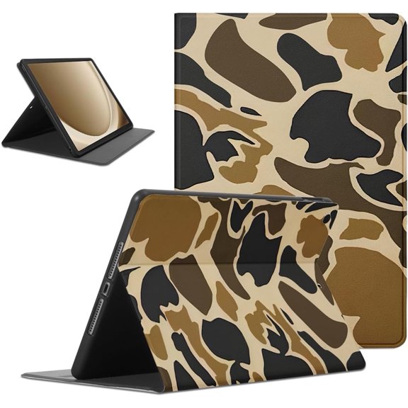 Cool Black Brown Camouflage Tablet Case for Samsung Galaxy Tab S6 Lite 10.4 Inch, Trendy Camo Leopard Print Pattern Design Cover Stand Folio PU Leather Funda for Boy Men Girls