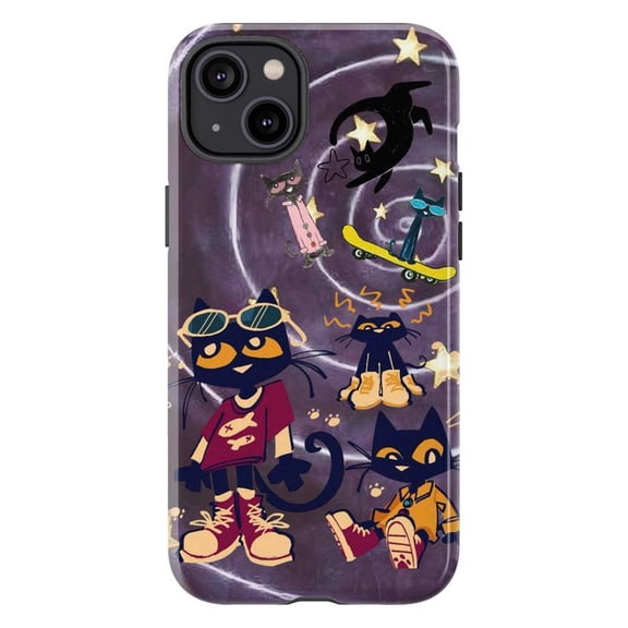 Cool Black Cat Skateboard Starry Night Phone Case for iPhone 17 16 15 14 13 12 11 Pro Max Plus Mini