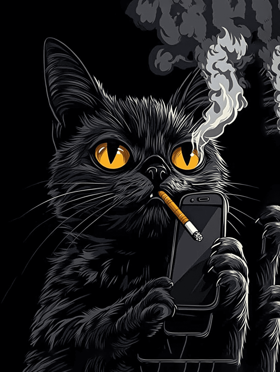 black cat smoking a cigarette The Has One More Before Closing Time / Smoky Jazz & Whiskey Nights Cat Smoking a Cigarette Funny
