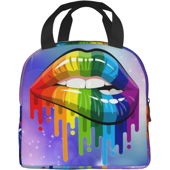 Cool Black Lipstick Lips Stylish and Practical Insulated Lunch Bag Reusable and Portable Lunch Box for Women Work Picnic Trip