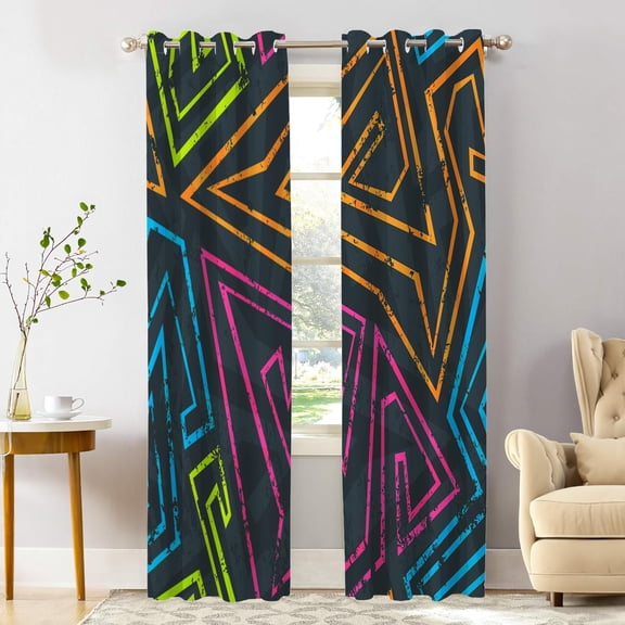 Cool Black Neon Blackout Window Curtains, Digital Art Orange Arrow Colorful Thermal Insulated Curtains Grommet Top Window Drapes for Living Room, Bedroom 26"W x 54"L (Pack of 2)