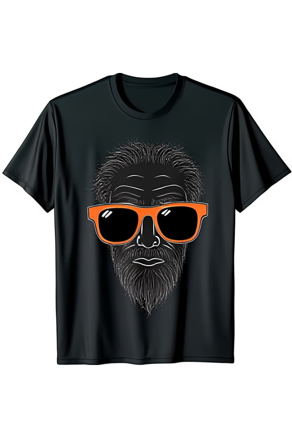 Cool Black T-Shirt with Bold Graphic of Bearded Man in Sunglasses
