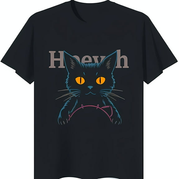 Cool Black T-Shirt with Cartoon Black Cat Driving Car & 'hoevh' Graphic