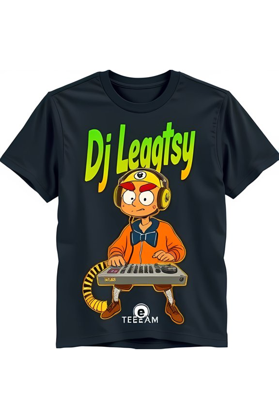 Cool Black T-Shirt with Cartoon DJ Graphic DJ Leagtsy Design Fun & Stylish