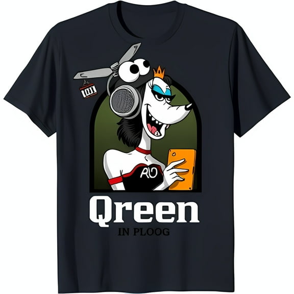 Cool Black T-Shirt with Cartoon Dog in Headphones & Crown Fun Graphic Tee