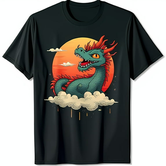 Cool Black T-Shirt with Cartoon Green at Sunset Design