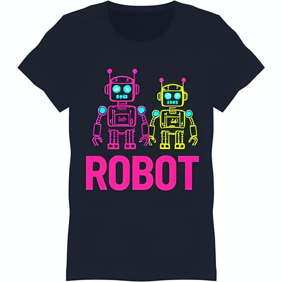 Cool Black T-Shirt with Colorful Cartoon Robot Graphic Design Fun & Stylish