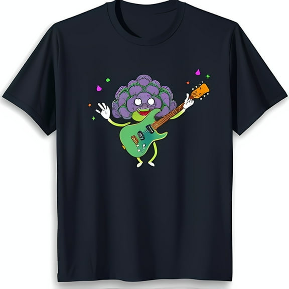 Cool Black T-Shirt with Fun Cartoon Cabbage Graphic for Music Lovers
