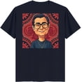 thumbnail image 1 of Cool Black T-Shirt with Fun Cartoon Graphic of Man in Glasses Unique Design, 1 of 5