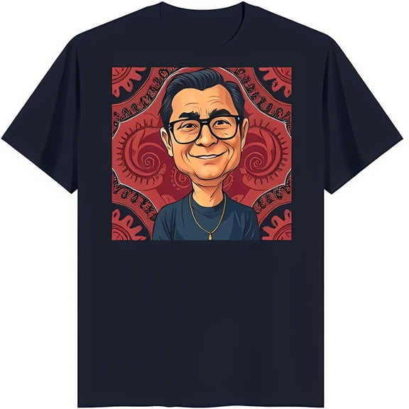 Cool Black T-Shirt with Fun Cartoon Graphic of Man in Glasses Unique Design