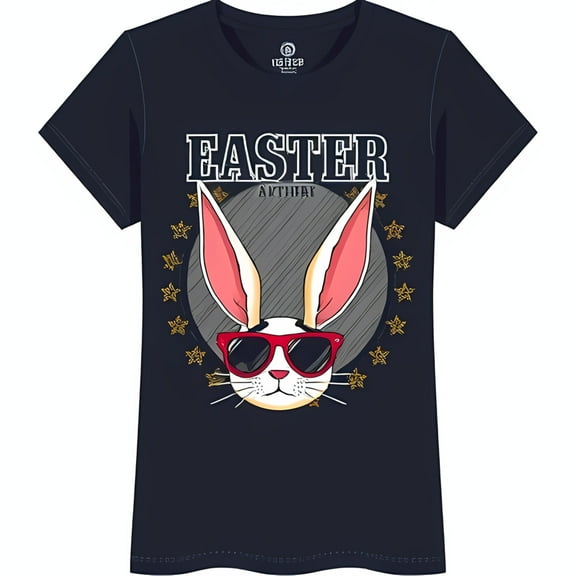 Cool Black T-Shirt with Fun Graphic Red Sunglasses & Glittery Design