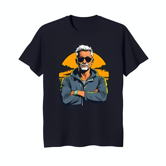 Cool Black T-Shirt with Graphic Design of Man in & Sunglasses