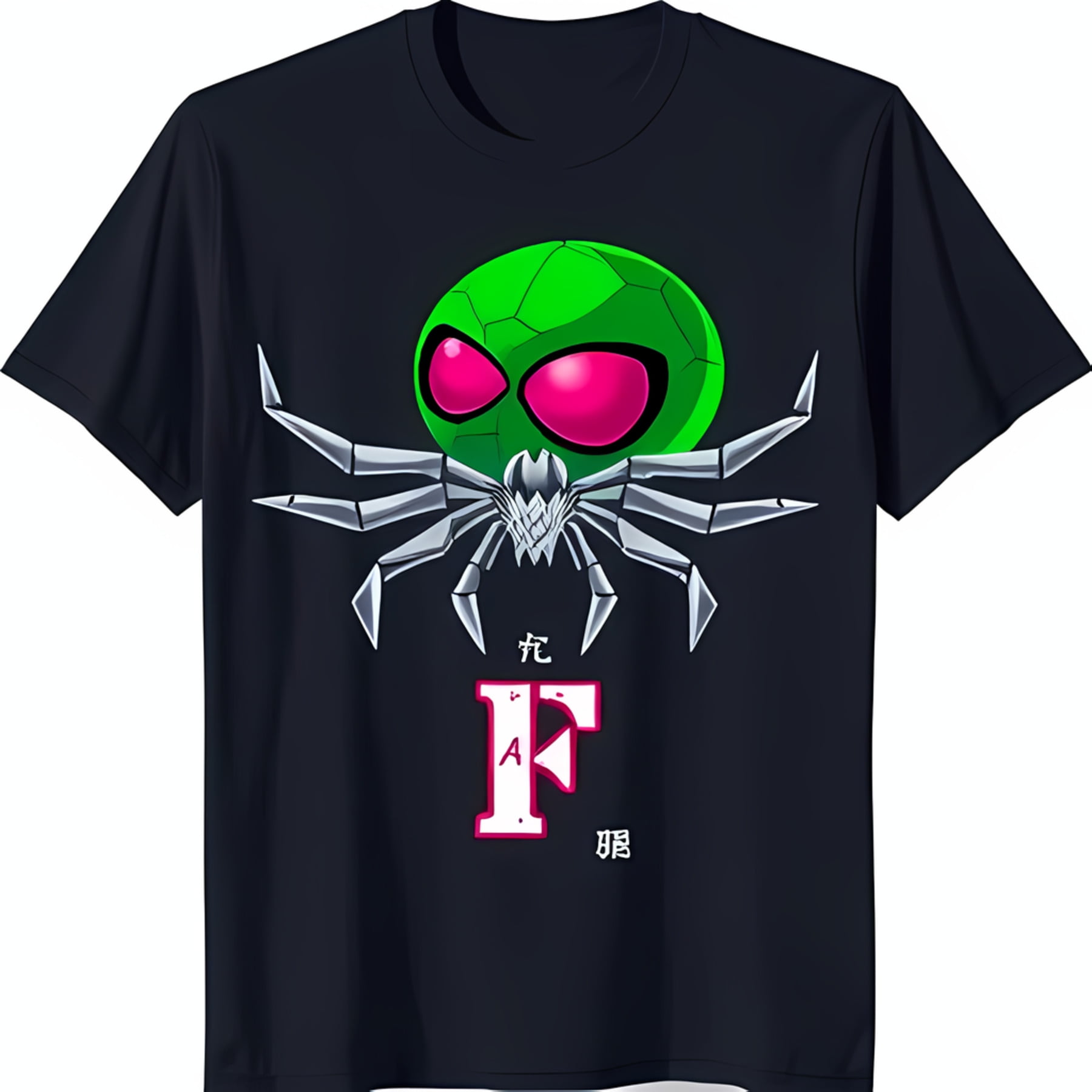 Cool Black TShirt with Green & Spider Graphic Unique Design