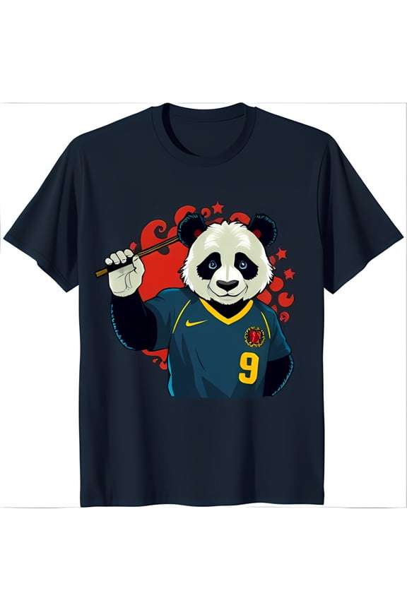 Cool Black T-Shirt with Panda in Blue Jersey Number 9 & Chinese Team