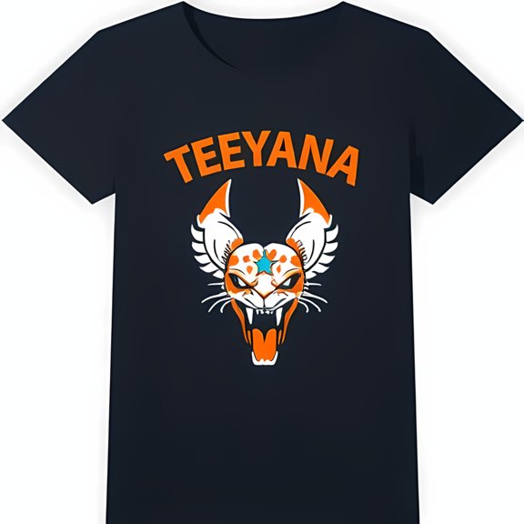 Cool Black T-Shirt with 'TEEYANA' Graphic & Cartoon Cat Design Unique Style