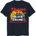 thumbnail image 1 of Cool Black T-Shirt with 'Thame Black Thame' Graphic Red Drum Set & Sun Design, 1 of 5