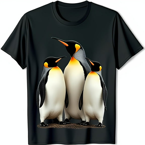 Cool Black T-Shirt with Three Penguins Design Fun Graphic Tee for Animal Lovers