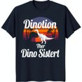 thumbnail image 1 of Cool Black T-Shirt with White Graphic and Sunset Design 'Dinotion Ther Dino Sistert', 1 of 5