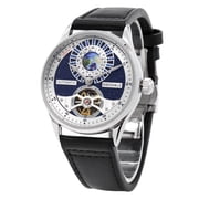 Cool Black Tourbillon Mechanical Watch, Mens Wristwatch with Premium Leather Band