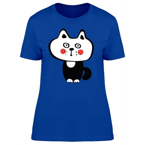 Cool Black & White Cat Doodle T-Shirt Women -Image by Shutterstock, Female Medium