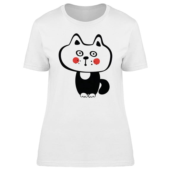 Cool Black & White Cat Doodle T-Shirt Women -Image by Shutterstock, Female x-Large