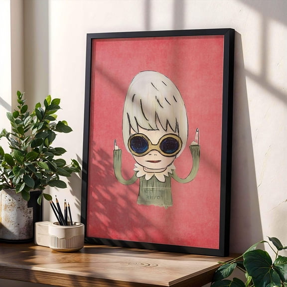 Cool Blonde Girl Poster Yoshitomo Nara Inspired with Sunglasses Bold Red Wall Art Quirky Japanese Pop Aesthetic Print Poster for Teens Gift, Size 12x18 UNFFRAMED F03.1.6l1789