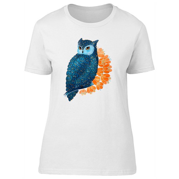 Cool Blossoming Blue Owl T-Shirt Women -Image by Shutterstock, Female Medium