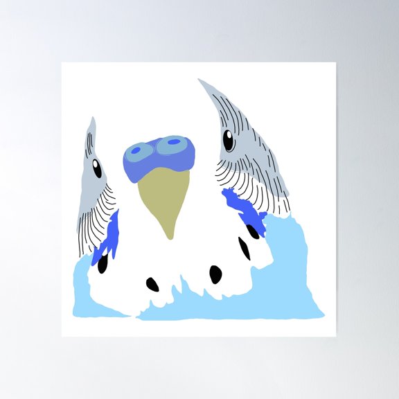 Cool Blue Budgie Bird Popart Screen Print Design Poster Wall Art, Modern Wall Decor For Living Room Bedroom, 16X16 UNFRAMED