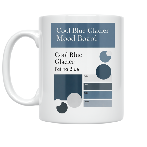Cool Blue Glacier Mood Board - Trend-Focused Decor Enthusiast - 11 oz Ceramic Coffee Mug
