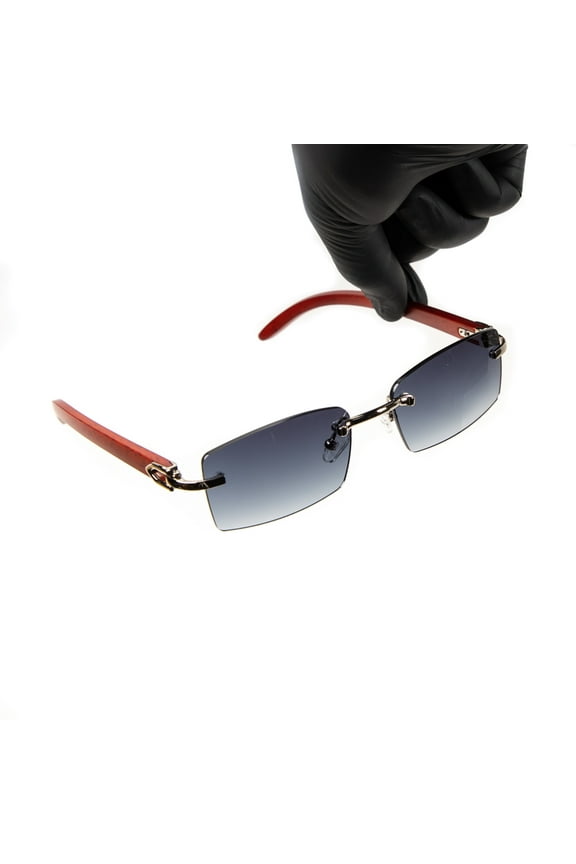 Cool Blue Gray Tint Hip Hop Silver Frame Rectangle Sunglasses for Women Men Rimless Silver Frame Grey Tint Shades 90s Frameless Square Retro Small Vintage Trendy