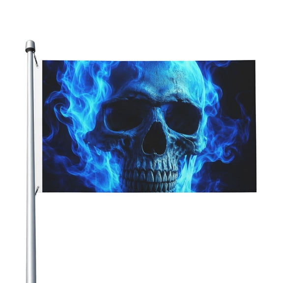 Cool Blue Inferno Skull Ghost Fire Flag 3X5 Ft Garden Yard House Flags Banner Sign Outdoor Indoor Party Home Garden Decoration