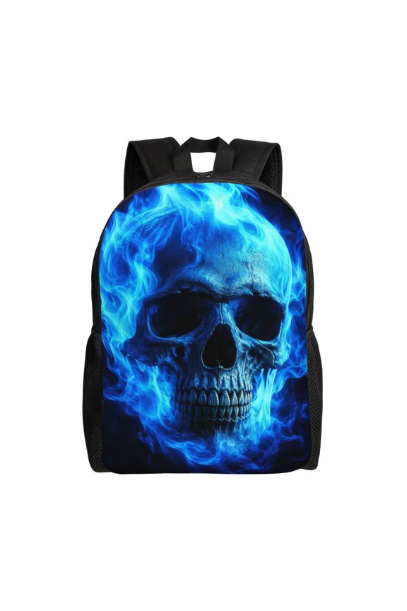 Cool Blue Inferno Skull Ghost Fire Laptop Backpack, Padded 15.6 Inch Computer Compartment, Casual Travel Work Daypack