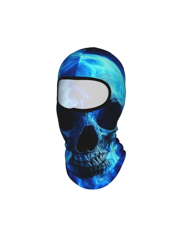 Cool Blue Inferno Skull Ghost Fire Unisex Balaclava Ski Mask Full Face Cover for Cold Weather & UV Protection, Breathable Cooling Helmet Liner