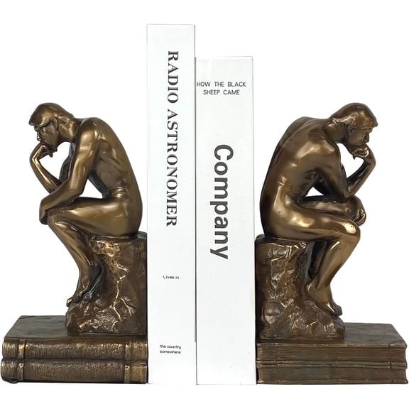 Cool Bookends Gold Decorative Unique Book Ends Book Stopper The Thinker Statue Sculpture Home Decor (2 Pack)