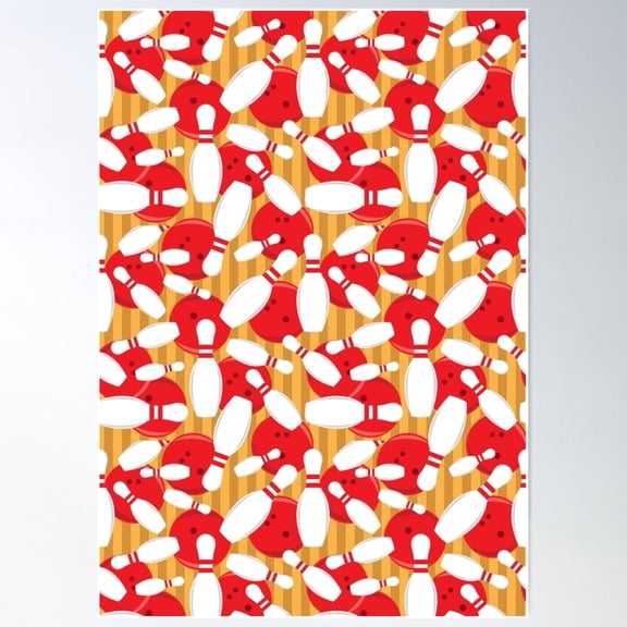 Cool Bowling Alley Pins And Bowling Balls Pattern Poster Wall Art, Modern Wall Decor For Living Room Bedroom, 24x36 UNFRAMED