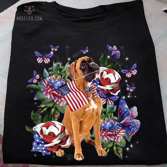 Cool Boxer Dog And American Flag Happy Independence Day For 4th Of July
