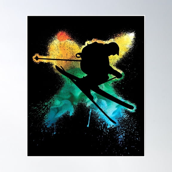 Cool Boy Jumps On Skis While Alpine Skiing Poster Wall Art, Modern Wall Decor, 12x18 UNFRAMED