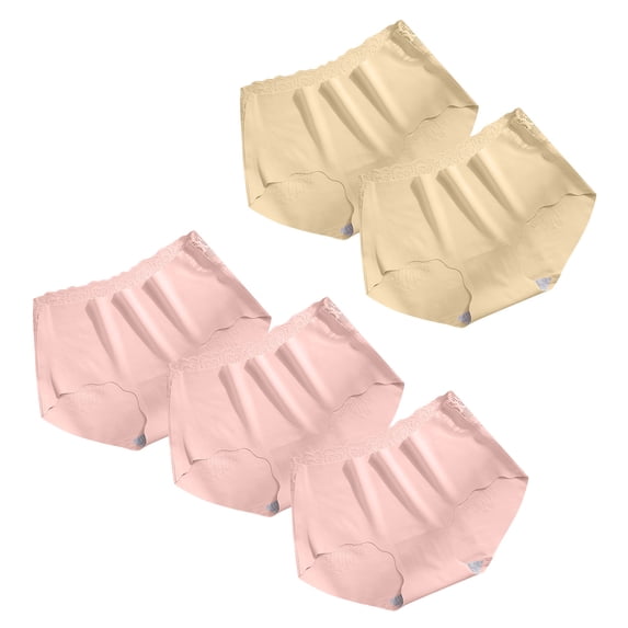Cool Breathable Ice Silk Panties for Women 5 Pack Casual Cozy Everyday Underpants Solid Soft No Show Panties Ultra-thin Mid Waist