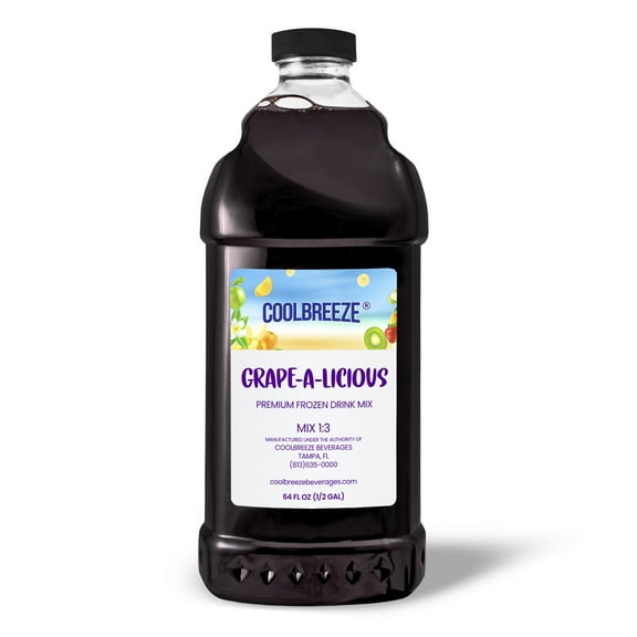 Cool Breeze Beverages Shelf Stable All Natural Fruit/Drink Mix - 1/2 Gal (64fl oz) Bottle - Grape, 4 Pack
