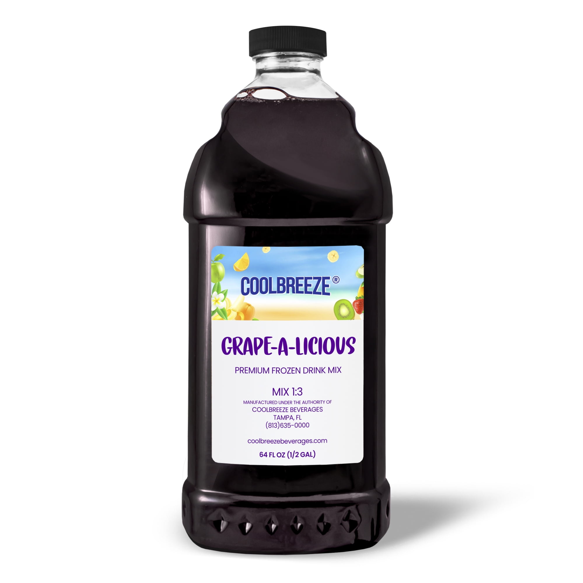 Cool Breeze Beverages Shelf Stable All Natural Fruit/Drink Mix - 1/2 Gal (64fl oz) Bottle - Grape, 5 Pack