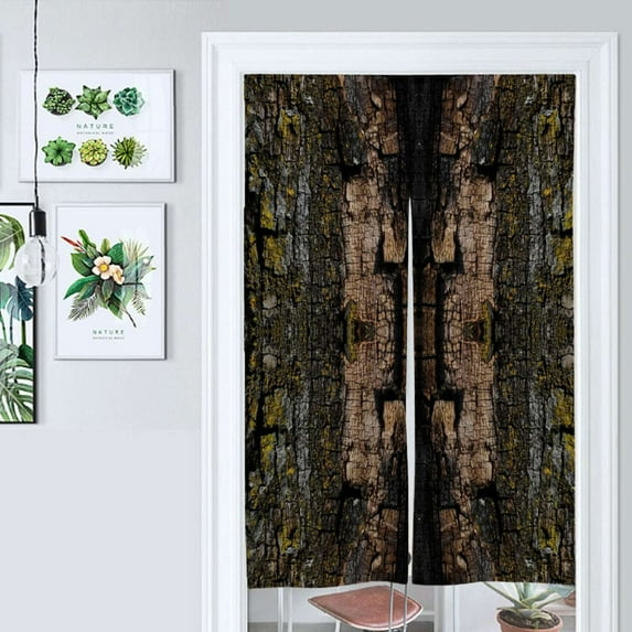 Cool Brown Wood Bark With Yellow Lichen Camo Texture Pattern Door Curtain Nordic Living Room DoorCurtain Porch Partition Curtain Kitchen Rative Half Curtain