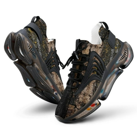 Cool Brown Wood Bark with Yellow Lichen Camo Texture Pattern Walking Shoes for Men Woman Lightweight Tennis Fashion Elastic Sports Shoes Cushion Basketball Shoes