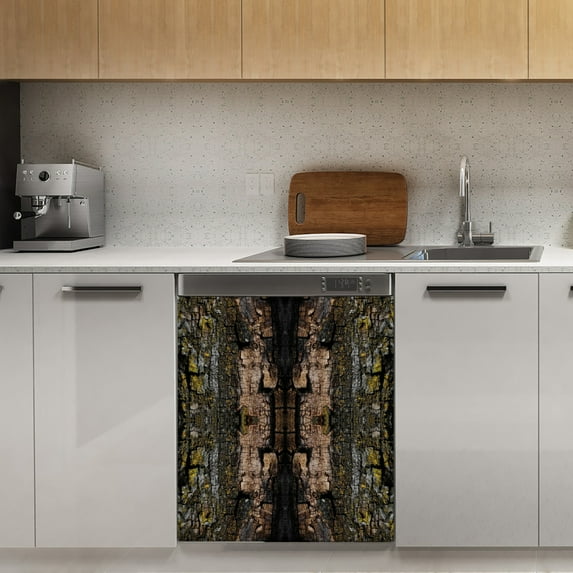 Cool Brown wood bark with yellow lichen camo texture pattern Dishwasher Magnet Cover Decorative Sticker for Home Cabinet Kitchen 23" x26"