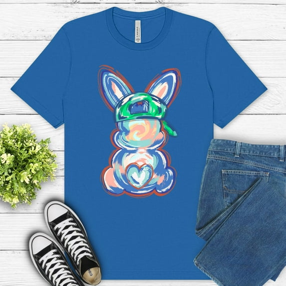 Cool Bunny Graphic TShirt for Kids Backwards Cap Rabbit Tee