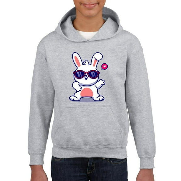 Cool Bunny W Sunglasses Hoodie Juniors -Image by Shutterstock, Large