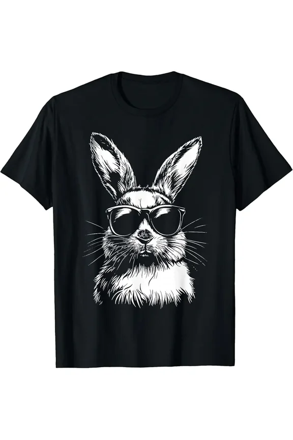 Cool Bunny with Sunglasses Graphic T-Shirt Funny Hipster Rabbit Animal Lover Tee Top Unique Gift for Easter Spring
