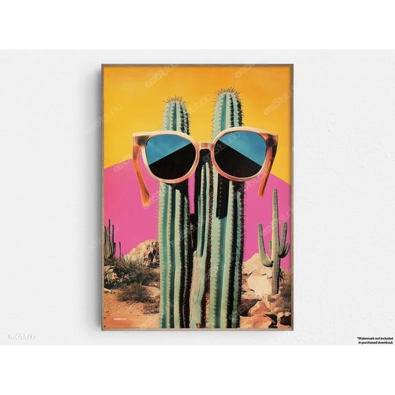 Cool Cactus Desert Scene Mid Century Decor Wall Art Unframed Paper Print