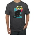 thumbnail image 1 of Cool California Beach Kitten Silhouette Sun Cat | Mens Cat Lover Graphic T-Shirt, Heather Black, Large, 1 of 4
