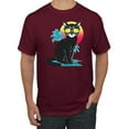 thumbnail image 1 of Cool California Beach Kitten Silhouette Sun Cat | Mens Cat Lover Graphic T-Shirt, Maroon, 2XL, 1 of 4