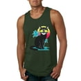 thumbnail image 1 of Cool California Beach Kitten Silhouette Sun Cat | Mens Cat Lover Graphic Tank Top, Forest Green, 2XL, 1 of 4